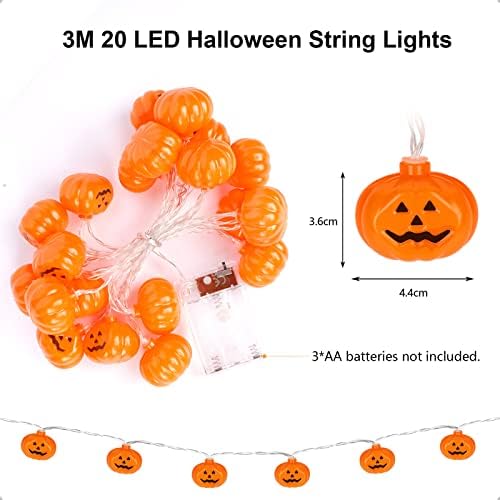 Gritin Halloween Pumpkin Lanterns Lights, 3M 20 LED Orange Pumpkin Lights with 2 Lighting Modes - IP65 Waterproof Battery Powered Halloween Fairy Lights for Halloween Decorations, Home Party etc.
