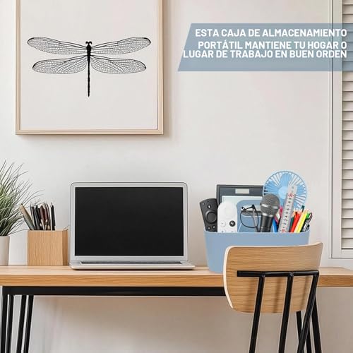 Miniatura 6 de Cesta Organizadora Multiusos De Plástico Con Asa, 5 Compartimentos, Cesta Apilable Portátil Para Manualidades Y Limpieza, Cesta De Escritorio Para Material De Arte Y Maquillaje Azul