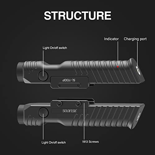Solofish 1450 Lumens Weapon Light Compatible with Picatinny Rail, Tactical Flashlight with Strobe for Rifle, Anti-Slip Cover Design, Magnetic Rechargeable