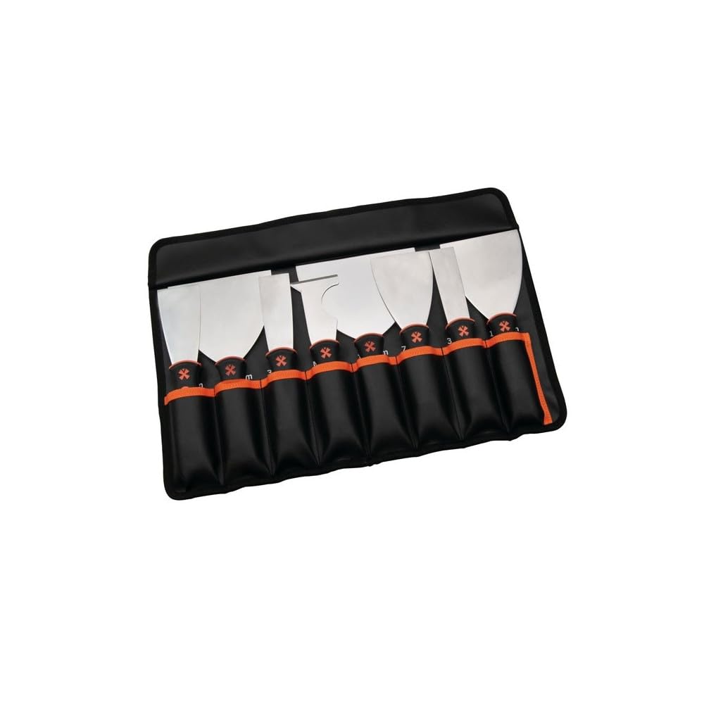 Mondelin - Trousse 7 couteaux américains + 1 multi-usage manche bimatière - Pour décaper, racler, agrandir les fissures - Lame en inox flexible - Taille de 31, 38, 51, 76, 102, 127, 152 mm -