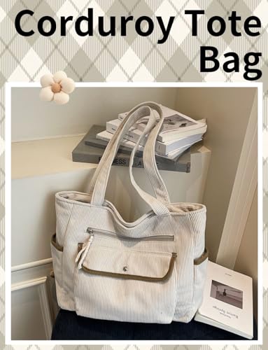 Bolso Tote de pana para mujer, grande y con múltiples bolsillos miniatura 3