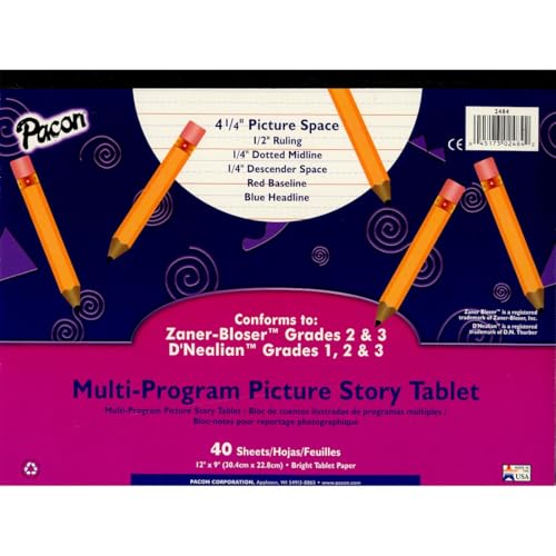 Pacon Multi-Program Picture Story Handwriting Paper Tablet, Ruled Long, 9" x 12", 40 Sheets/Tablet