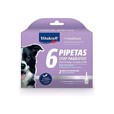 Vitakraft Pipeta Stop Parásitos para Perros Medianos con Dimeticona y Aloe Vera - 6 Pipetas Cover