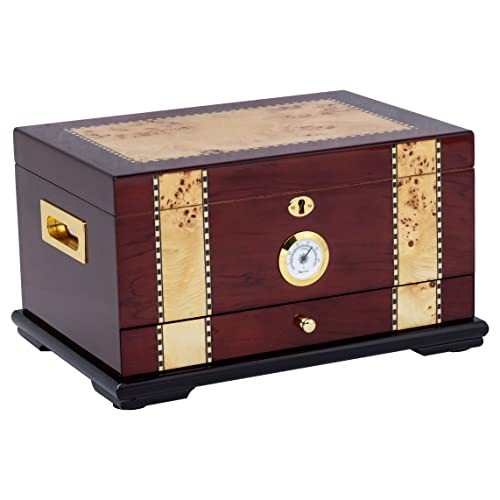 Quality Importers Solana Desktop Cigar Humidor, Rosewood With Maple-Burled Wood Inlay, Glass Hygrometer, Spanish Cedar Tray With Divider, Accessory Drawer, Holds 75-100 Cigars #TOP19