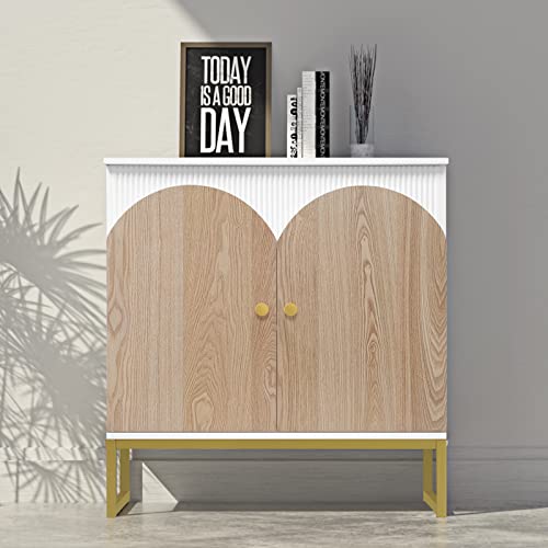 Anmytek Modern 2 Door Sideboard Buffet Cabinet With Adjustable Shelf Unique Semi-Arch Door Design, White Accent Storage Cabinet For Living Room Dining Room Hallway H0071 #TOP7