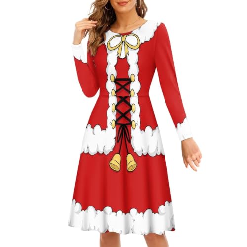 Xsehusvy Women's Christmas Long Sleeve Midi Dress