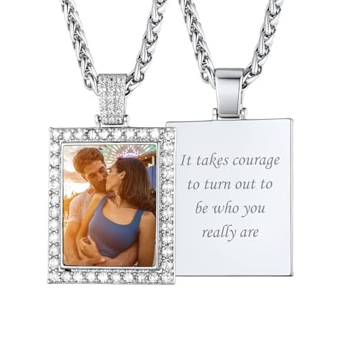 Custom4U Picture Necklace Personalized Photo for Men Women Steel/18K Gold Plated/Black Custom Angel Wings/Heart Pendant Necklace with Picture Memory Circle Chain 18-30 Inch,Hip Hop Jewelry+G