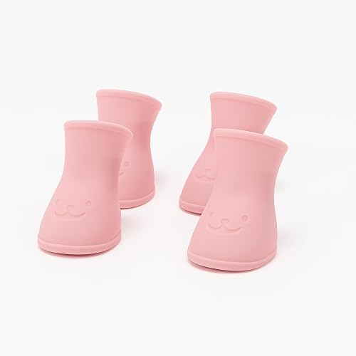 Cartoon Dog Shoes Silicone Waterproof Rain Boots, 4 Pcs Set, Size Small, Pink