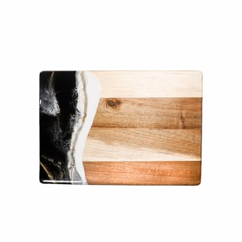 Lynn & Liana Date Night Acacia Cheese Board | Wood Resin Cutting Board | Luxury Charcuterie Board for Serving | Handmade Cutting Board | 8 In x 11 In - Onyx by LYNN & LIANA - Image 8