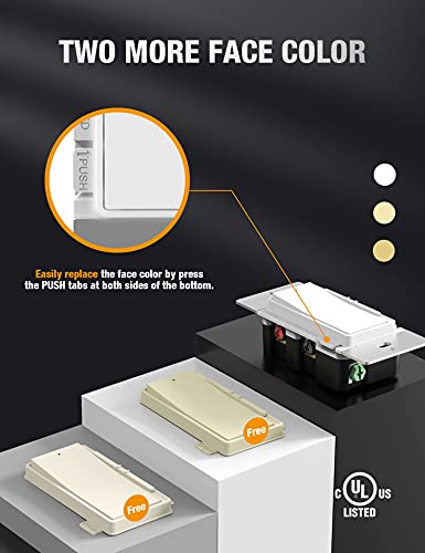Aida Dimmer Switches For Led Lights, Single Pole / 3 Way White Dimmer Switch For 300W Dimmable Led/Cfl Lights And 600W Incandescent/Halogen, Ul Listed #TOP3