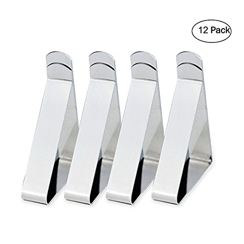 Smallones Set di fermatovaglia in acciaio inossidabile, per tavoli, in metallo, da esterni, color argento, confezione da 12