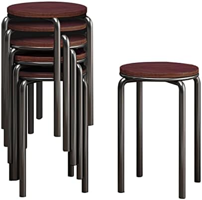 Rukulin Stacking Stool Set - Stackable Nesting Stools/Flexible Seating for Home, Office, Classrooms - Plastic/Metal 17.75" (Pack of 6) Brown