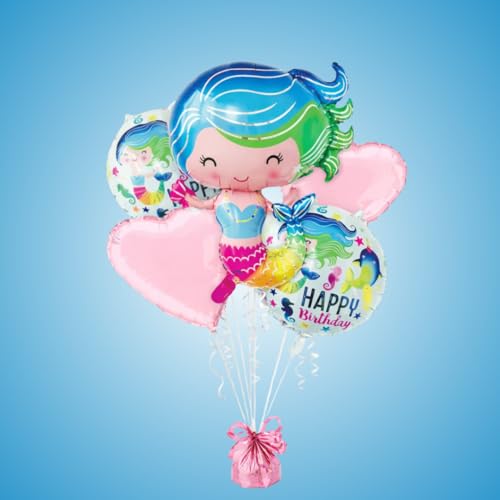 Image of Wanna Party Mermaid Foil Balloons - Set of 5 Pcs Foil Balloons for Birthday Decorations | Mermaid Theme Foil Balloons | Mermaid Balloons for Decorations | Birthday Decorations for Girls