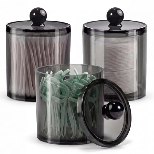 3 Pièces Porte Coton Tige,Boîte à Coton Tampons,Supports pour Cotons-Tiges,Rangement Demaquillant,Distributeur de Pots Organisateur de Rangement avec...