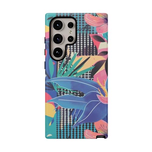 Coque rigide premium Samsung S24 Ultra motif floral mat bleu