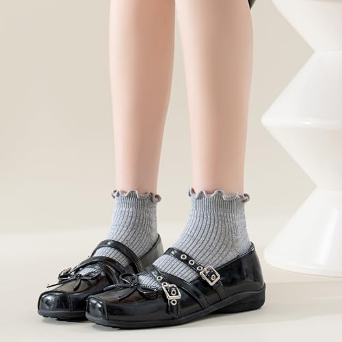 Image of Mcool Mary Womens Ankle Ruffle Socks Casual Cotton Frilly Breathable Cute Knit Lettuce Trim No Show Socks 6 Pack