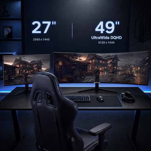 Image of Great voell 49 Inch 165Hz Curved Gaming Monitor, 1500R DQHD 5K 32:9 Display, 1ms Response Time, HDR400, NVIDIA G-Sync& FreeSync, 127% sRGB, Adjustable Stand, VESA, Pro Gaming & Creating