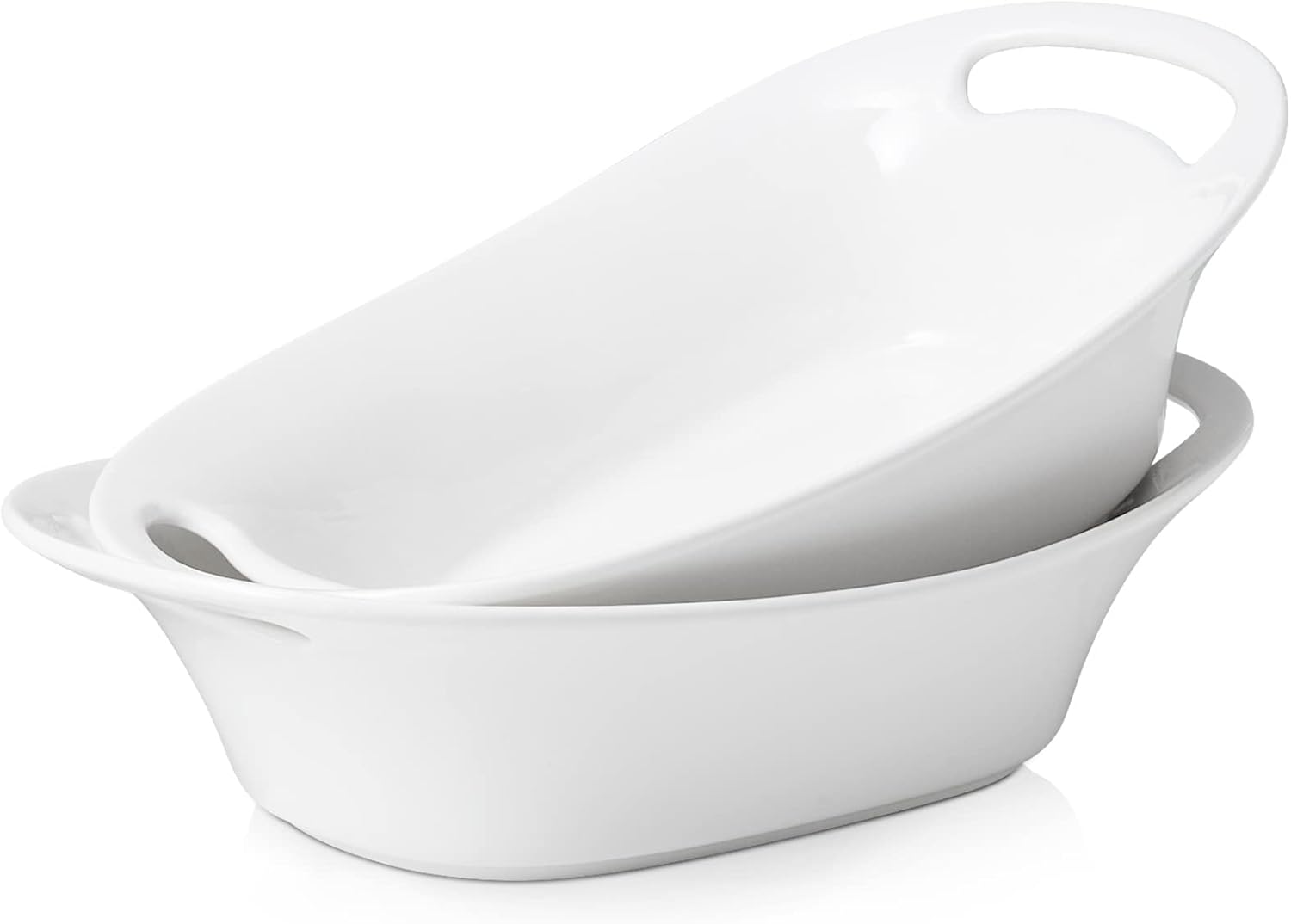 DOWAN Large Serving Bowls with Handles, 2 Quarts Oval Serving Platter for Turkey, Fruit Salad Serving Dishes for Entertaining, Porcelain Pasta Bowls for Mother's Day, Parties, Set of 2, White