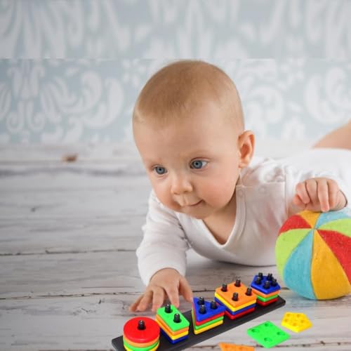 Image of NIBAR Baby Smart Activity Fun & Learning Blocks Geometrics, Educational & Learning Sorter Toys, Color Choose Stacking Game for Kids Baby, 1 2 3+ Year Activity Toys