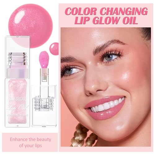 Prreal 2PCS Color Changing Lip Oil, Shimmer Lip Glow Oil with Big Brush, Hydrating Temperature Color Change Lip Gloss Lip Balm, Long-Lasting Lip Oil Tinted for Lip Care(01+02) - Image 3