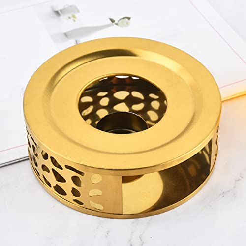 perfk Circular Tea Teapot Light Warmer 430 Stainless Steel Candle Holder Stand for Household Cast Iron Pots Glass Teapot Milk Warmer Tea, Gold - Image 2