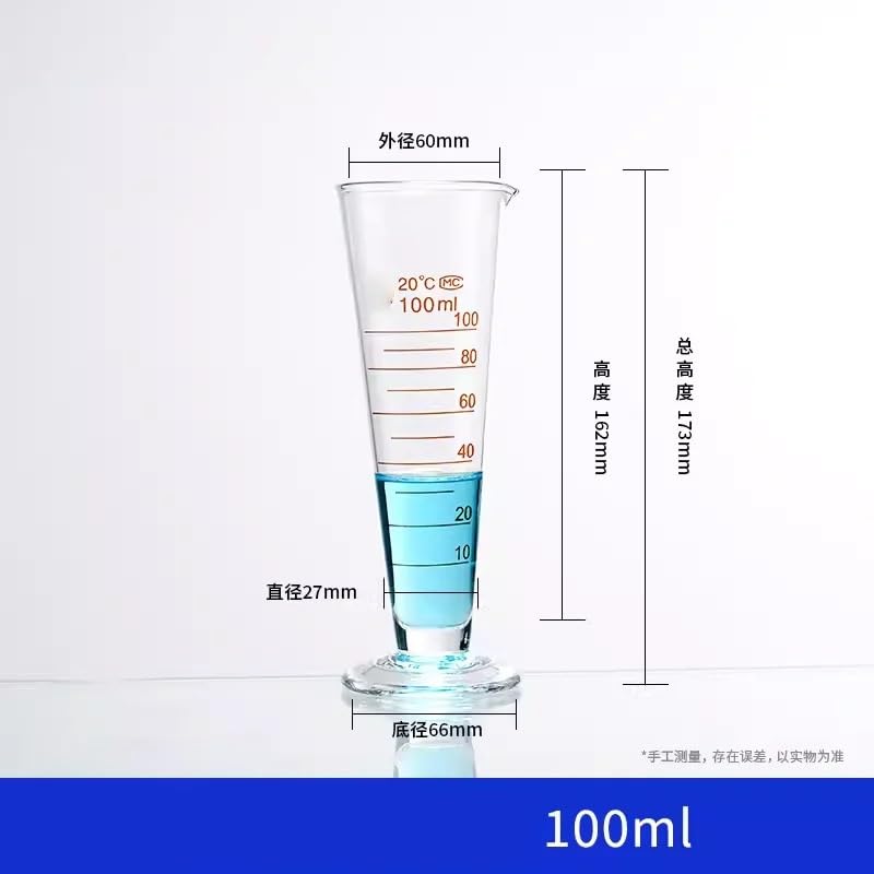 Glass Triangular Measuring Cup conical Measuring Cylinder with Scale 5ml/10ml/20ml/25ml/50ml/100ml/250ml/500ml/1000ml/2000ml(100ml)
