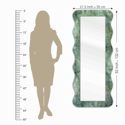 Image of Creative Arts n Frames 22 x 52 inch Full Length Dressing Chevel Long MDF Wood Zigzag Curvy Irregular Shape Framed HD Mirror Home Decor Items (Marble Gold Finish Zigzag1 Full Length)