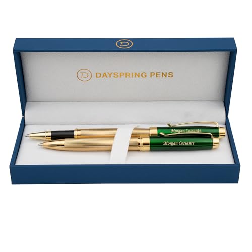 Personalized Braxton Ballpoint and Rollerball Pen Set - Green Lacquer
