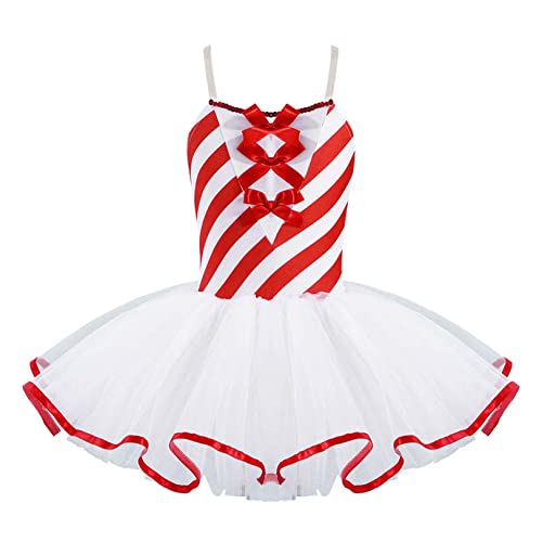 easyforever Girls Ms.Santa Christmas Candy Cane Costume Sequins Ballet Leotard Tutu Dress Figure Ice Skating Dancewear Red 16 Years