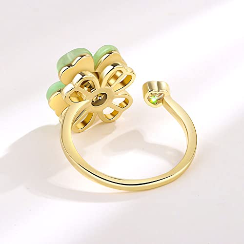 Green Four Leaf Clover Spinner Ring Cubic Zirconia Love Heart Cat Eye Stone Flower Stacking Adjustable Open Statement Relief Stress Fidget Finger Bands Promise Eternity Wedding Rings Dainty Good Luck Jewelry Valentine's Day Gifts For Women Girls Girlfriend #TOP6