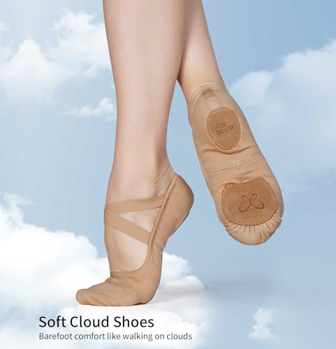 Daydance Cloud Soft 4 Way Elastic Women Ballet Shoes, Women Ballet Slippers for Dance, Gymnastics Tan3