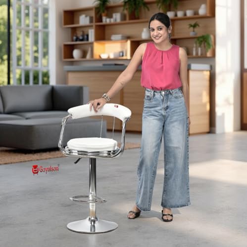 Image of GOYALSON Classic Height Adjustable and Revolving Bar Stool Kitchen Chair (3, White)