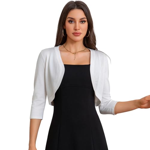 Women's Cropped 3/4 Sleeve Knit Cardigan - Open Front Bolero Shrug