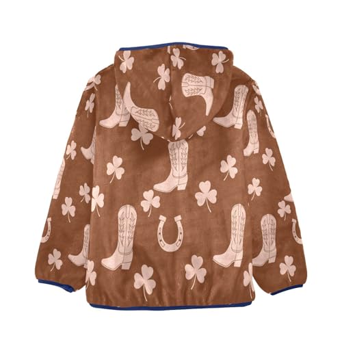 Cowboy Boots Shamrocks Horseshoes Toddler Fleece Jacket Girl Boys Hooded Fleece Jacket Coat Warm Outwear Zip-up 3-10T2
