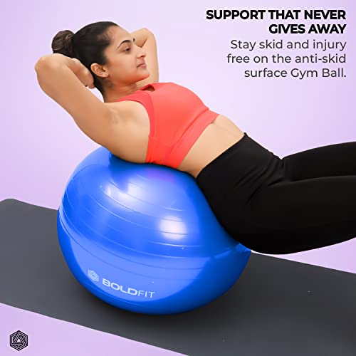 Image of Boldfit Gym Ball for Exercise with Foot Pump for Workout Yoga for Women and Men Swiss Ball for Balance Stability Training, Fitness 65Cm -Blue