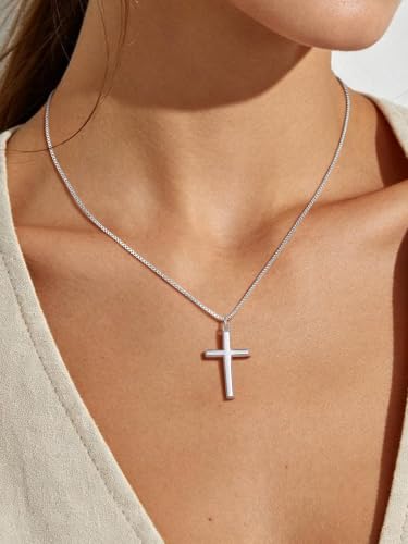 Image of U7 Cross Necklace for Women,Silver /14K Gold Plated Cross Necklace with 18-20 inch Box Chain,Tiny /Medium /Large Cross Pendant Necklace Religious Necklaces Christian Jewelry Gift for Her