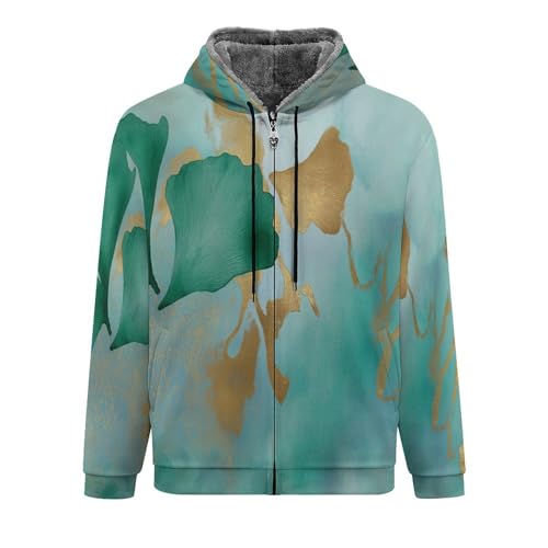 Veste polaire homme à capuche imprimé ginkgo thermique
