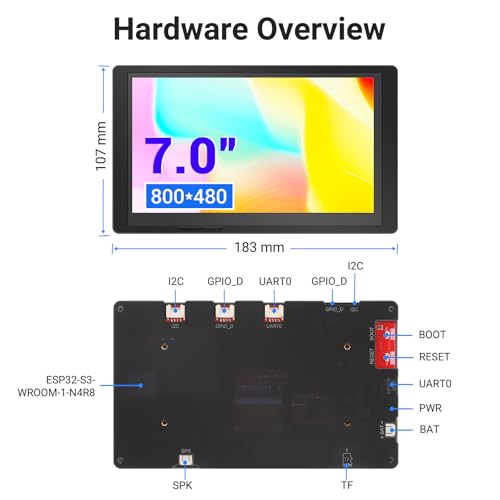 Image of ELECROW ESP32 Display 800x480, 7 Inch HMI Basic ESP32 RGB TFT LCD Touch Screen with Acrylic Case, 32-Bit LX7 Dual-Core Processor, Up to 240MHz, Compatible with Arduino, LVGL, PlatformIO, MicroPython