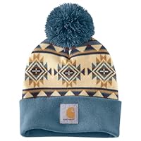 Carhartt Women's Bethany Yellowtail Pom Cuffed Beanie, Storm Blue, One Size
