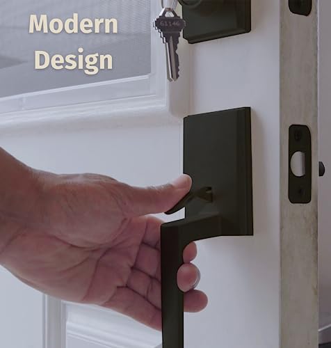 Image of Mega Handles - TOBELLE Black Entry Door Handleset - Single Cylinder Handleset with Lever for Entrance and Front Doors - Modern Door Handles for Left and Right-Handed Doors - Straight Handle