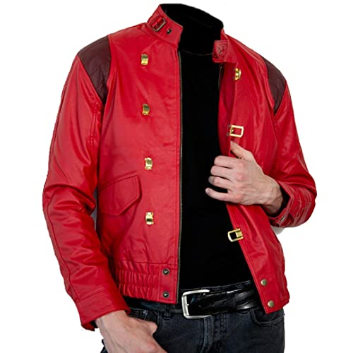Men's Akira Shotaro Kaneda Red&Black Capsule Logo Text Cosplay Faux Leather Jacket2