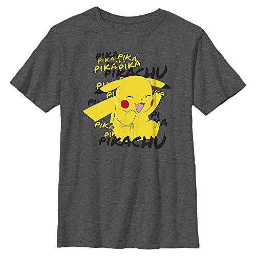 Pokemon Unisex Child Pikachu Cracks A Joke Boys Short Sleeve Tee T-Shirt, Charcoal Heather, X-Small US