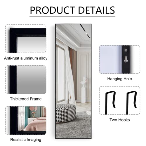 Lvsomt Wall Mounted Mirror, 47"X14" Full Body Mirror, Full Length Mirror, Over The Door Hanging Mirror, Long Mirror For Bedroom Living Room Locker Room, Aluminium Alloy Frame (Black) #TOP2