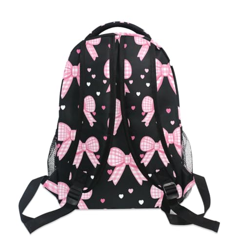 Pink Bow Heart Backpack for Women Mens Girls Boys Teens, School Backpacks Students Laptop Bookbag Rucksack Casual Daypack for Hiking Traveling Camping Work 7