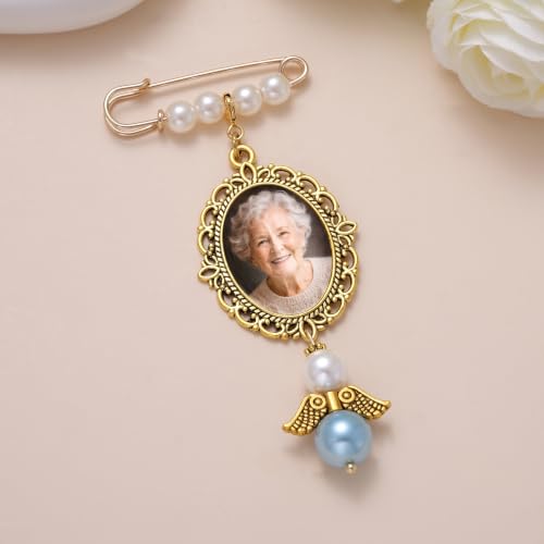 Image of MIXJOY Something Blue Gift for Bride, Wedding Day Bridal Blue Pearl Angel Wings Bouquet Garter Charm for Bride to Be