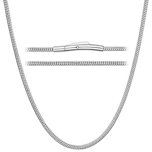 ChainsHouse Edelstahlkette für Damen Herren 2mm Schlangenkette Halskette mit Verschluss rund Schlangen Kette 46cm Gliederkette Silber Snack Chain Halsreif Modeschmuck für Freundin