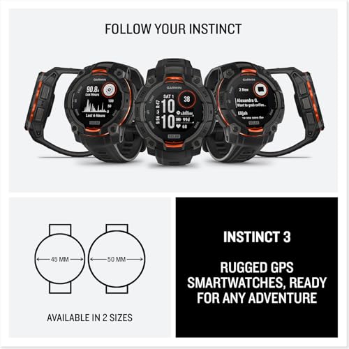 Image of Garmin Instinct 3 45mm, Solar Charged Display, Rugged Outdoor GPS Smartwatch, Metal-Reinforced Bezel, Built-in Flashlight, Black