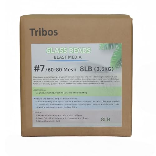 Glass Bead Media for Sandblasting – 8LB Non-Silica Reusable Blasting Abrasive for Rust Removal & Surface Finishing – Multiple Mesh Options (# 7 (60~80Mesh))