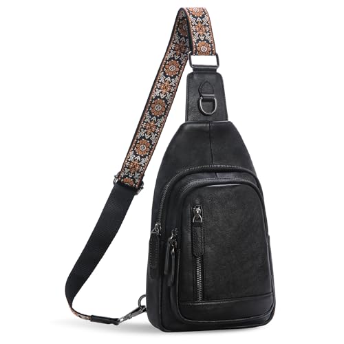Sac à bandoulière en cuir pour femme multipoche de poitrine noir