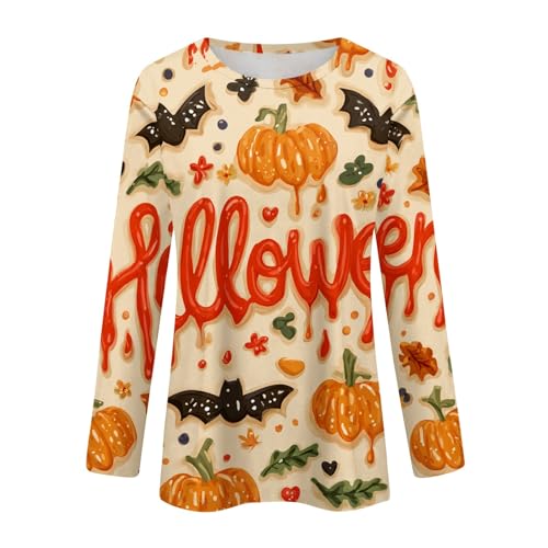 Halloween Shirts for Women Long Sleeve Plus Size Fashion Crewneck Comfortable Tshirts Halloween Costumes for Women
